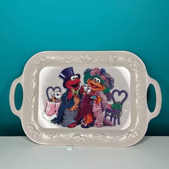 Vintage Sesame Street Toy Tea Set 10 Pieces Plates Cups Tray Zoe & Elmo Rare - Picture 4 of 6